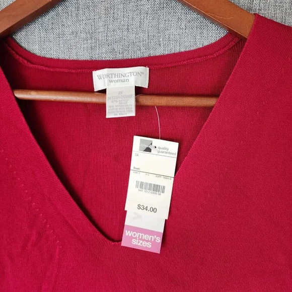 New Worthington Top Women's Size 3X Red V-Neck Sleeveless Stretchy - Picture 4 of 7